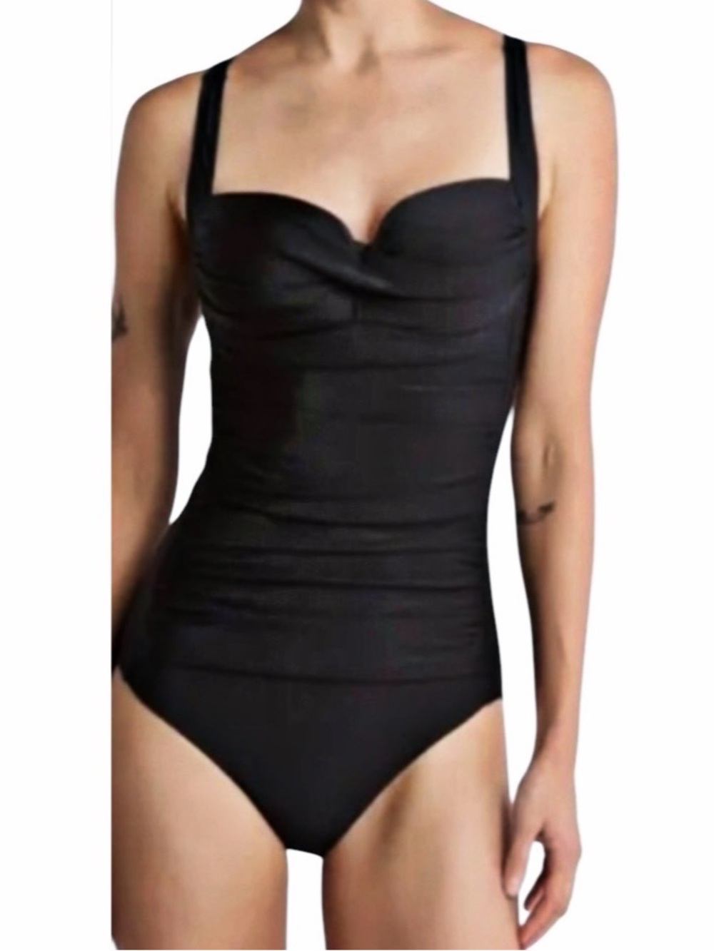 New Betsey Johnson Bandeau Top Front Ruching Black Swimsuit One Piece‎ XL